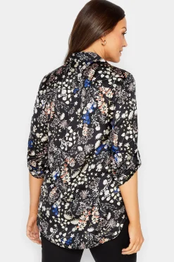 M&Co Womens M&Co Black Floral Print Satin Shirt