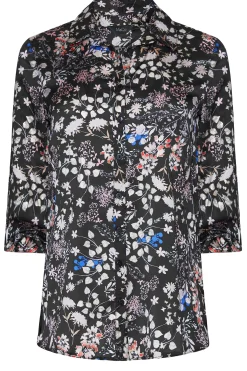 M&Co Womens M&Co Black Floral Print Satin Shirt
