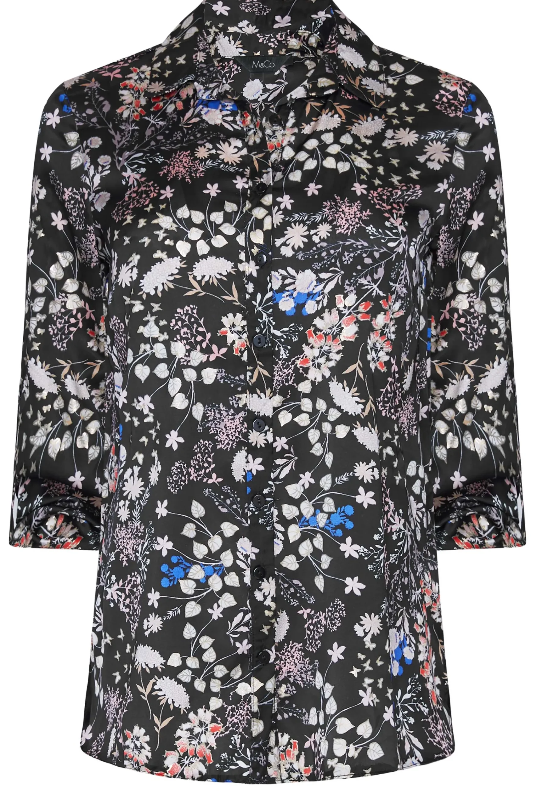 M&Co Womens M&Co Black Floral Print Satin Shirt