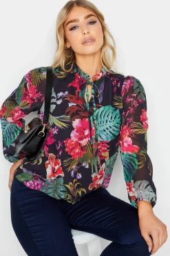 M&Co Womens M&Co Black Floral High Neck Blouse