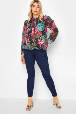M&Co Womens M&Co Black Floral High Neck Blouse