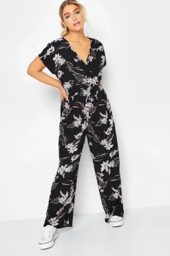 M&Co Womens M&Co Black Floral Wrap Jumpsuit