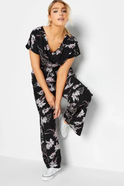 M&Co Womens M&Co Black Floral Wrap Jumpsuit