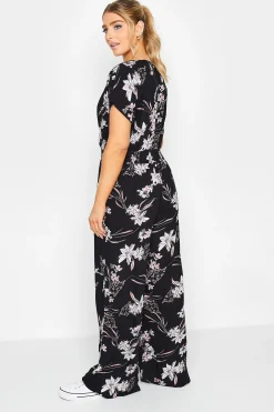 M&Co Womens M&Co Black Floral Wrap Jumpsuit