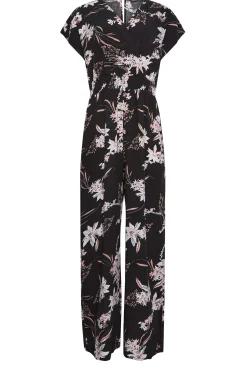 M&Co Womens M&Co Black Floral Wrap Jumpsuit