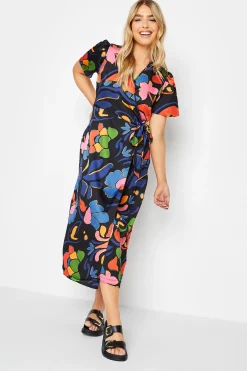 M&Co Womens M&Co Black Floral Print Wrap Dress