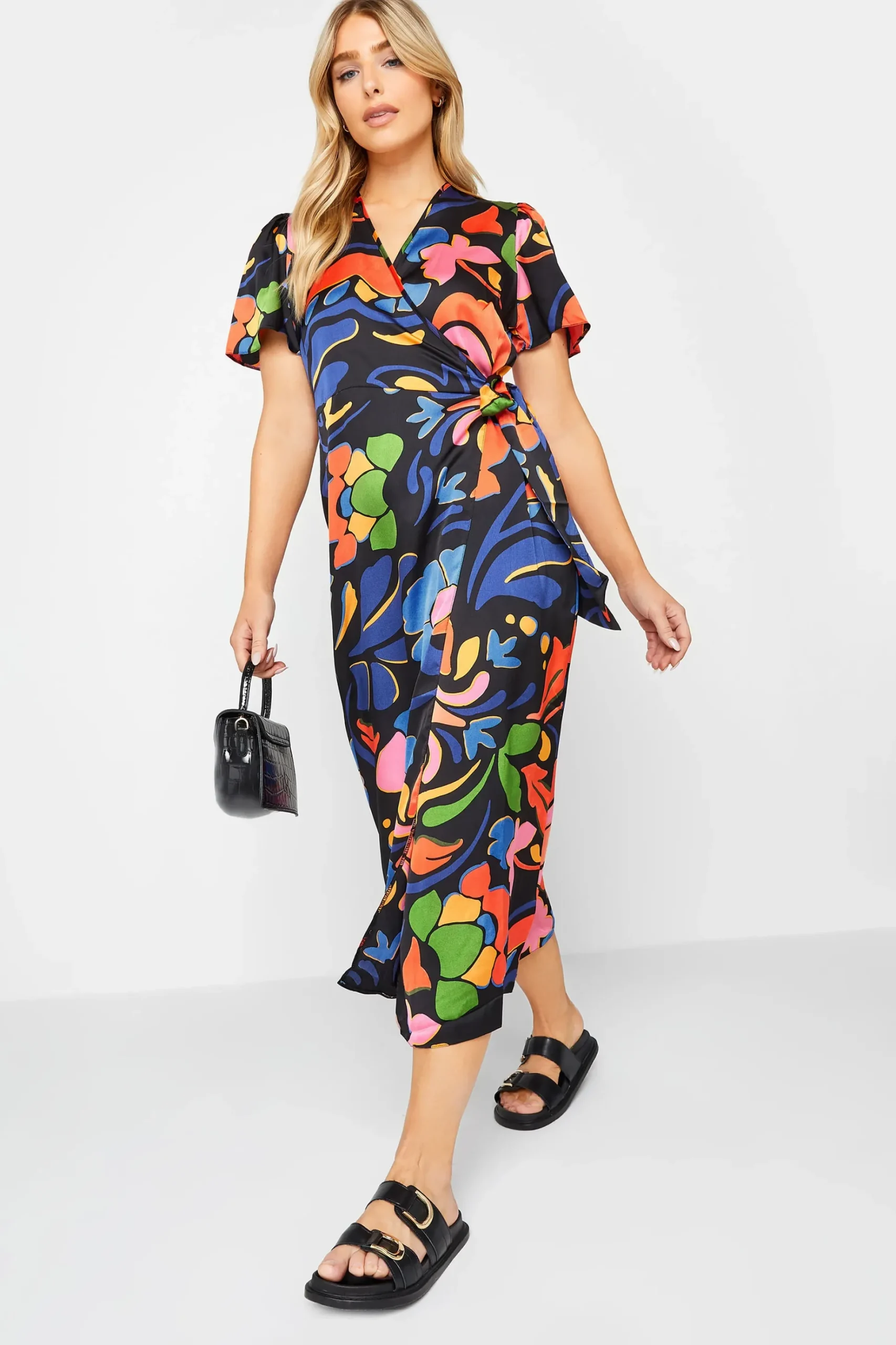 M&Co Womens M&Co Black Floral Print Wrap Dress