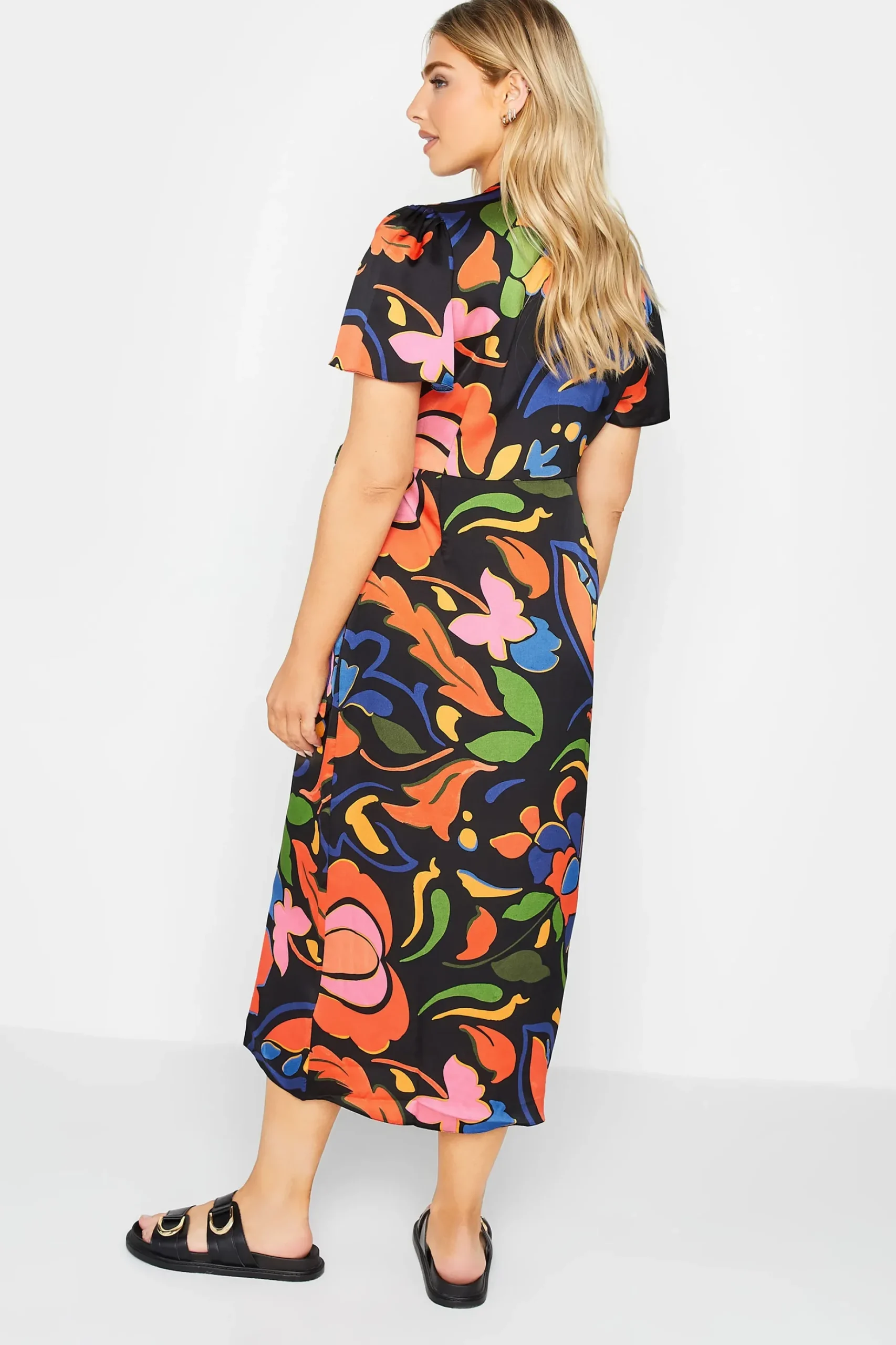 M&Co Womens M&Co Black Floral Print Wrap Dress