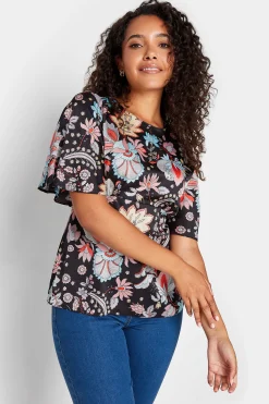 M&Co Womens M&Co Black Floral Tie Back Blouse