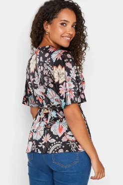 M&Co Womens M&Co Black Floral Tie Back Blouse