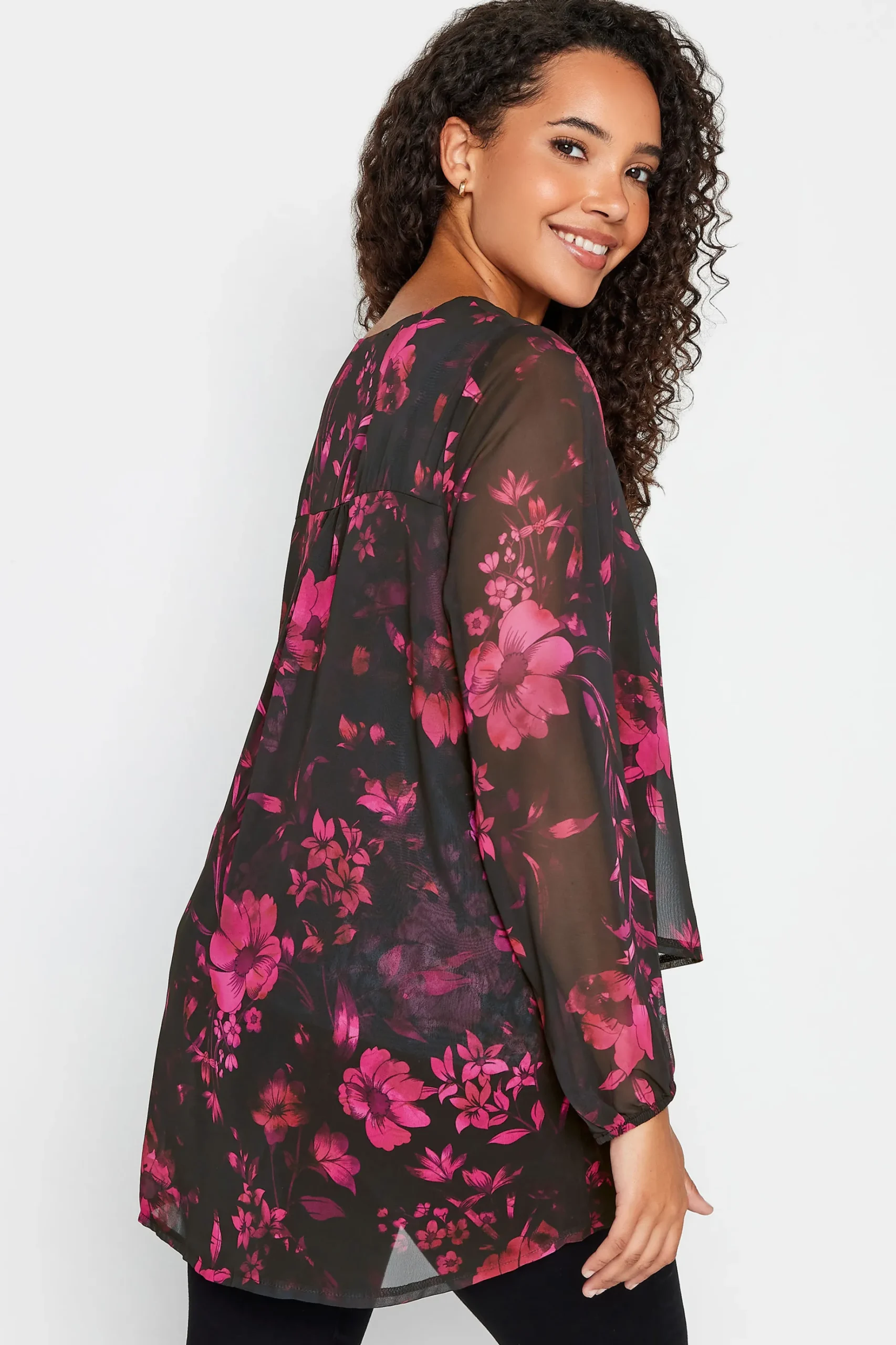 M&Co Womens M&Co Black Floral Print Wrap Hem Blouse