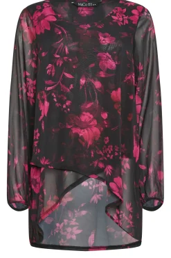 M&Co Womens M&Co Black Floral Print Wrap Hem Blouse