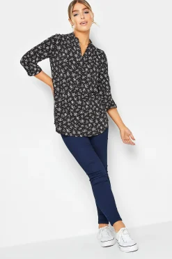 M&Co Womens M&Co Black Floral Print Half Placket Jersey Shirt