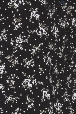 M&Co Womens M&Co Black Floral Print Half Placket Jersey Shirt