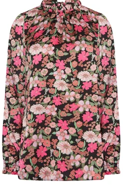 M&Co Womens M&Co Black Floral Print Frill Neck Blouse