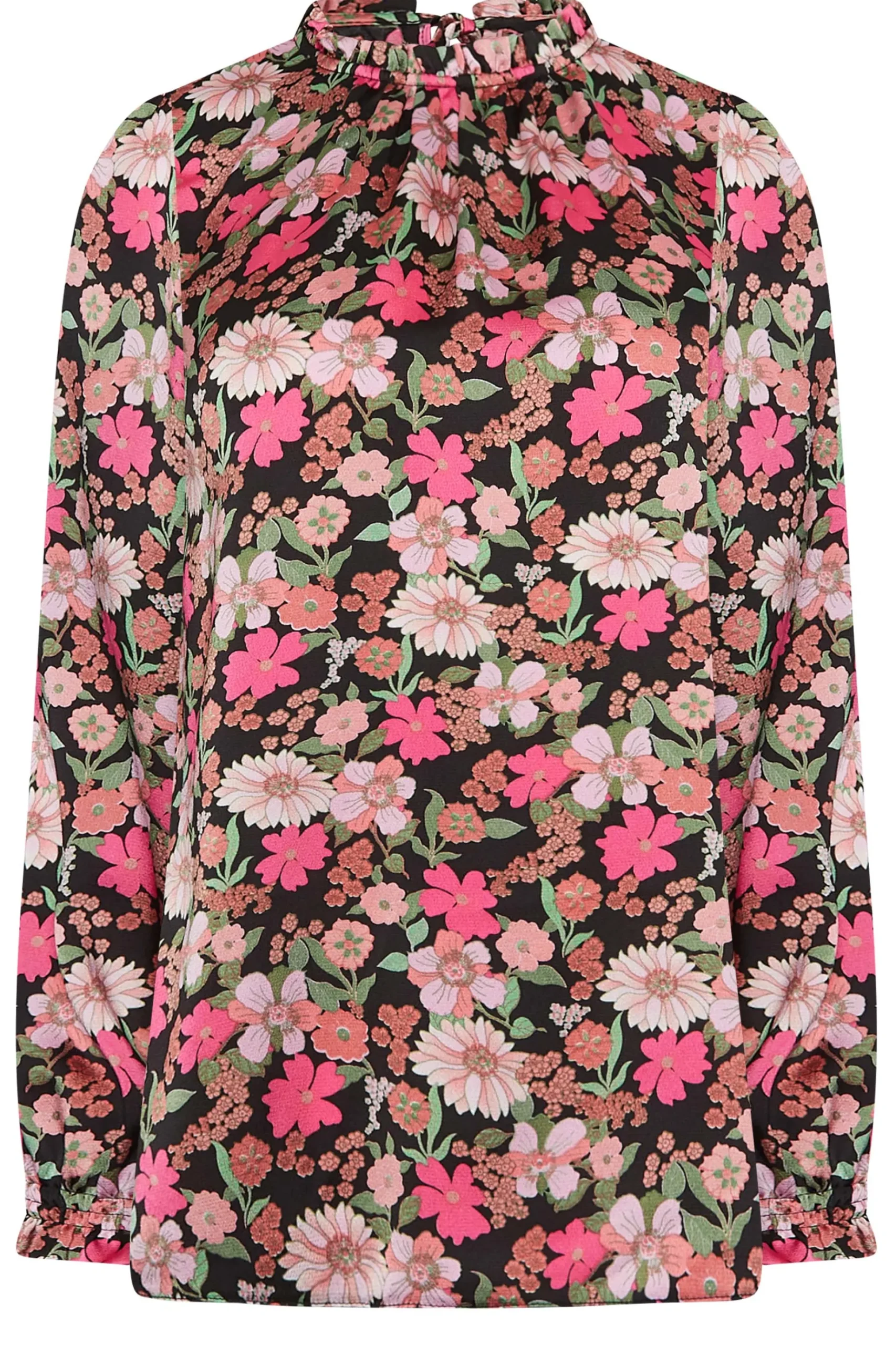 M&Co Womens M&Co Black Floral Print Frill Neck Blouse