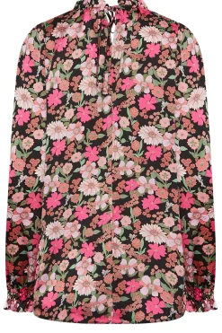 M&Co Womens M&Co Black Floral Print Frill Neck Blouse
