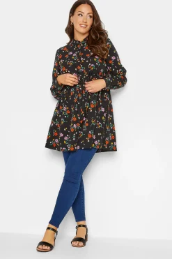 M&Co Womens M&Co Black Floral Print Tie Waist Tunic Shirt