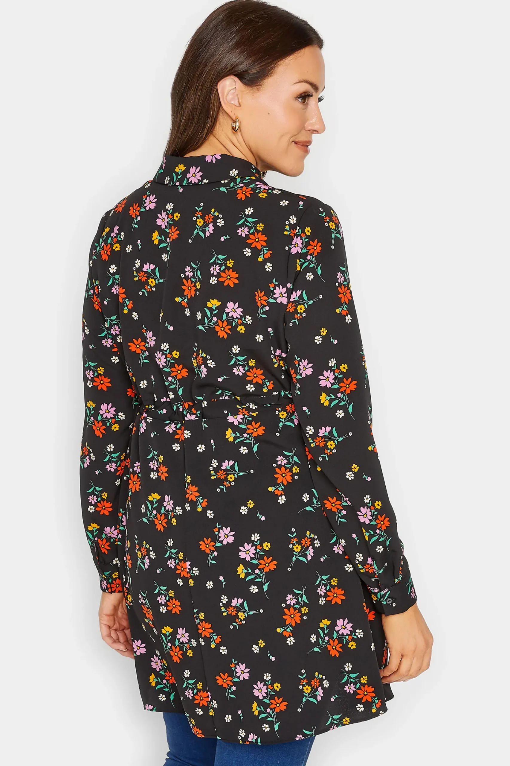 M&Co Womens M&Co Black Floral Print Tie Waist Tunic Shirt
