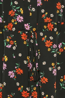 M&Co Womens M&Co Black Floral Print Tie Waist Tunic Shirt