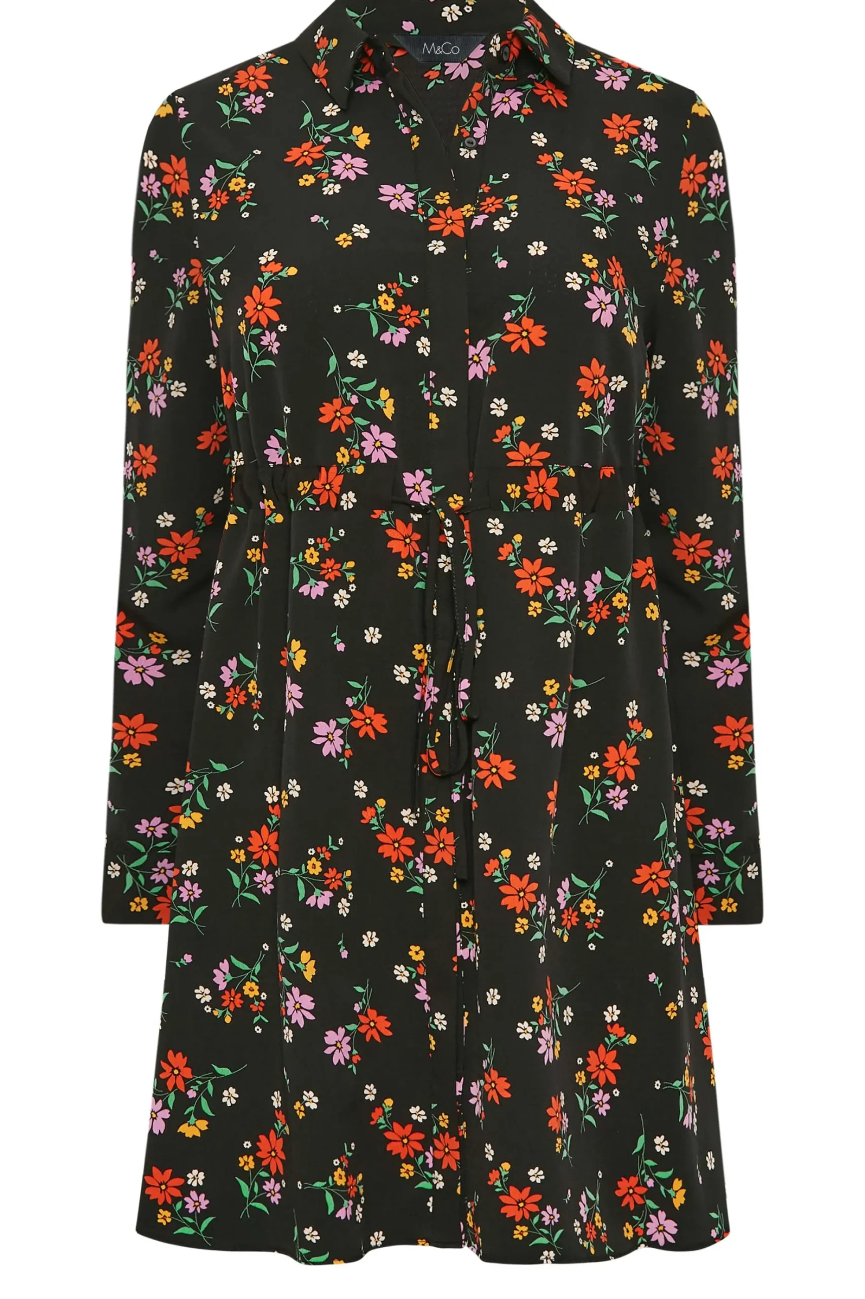 M&Co Womens M&Co Black Floral Print Tie Waist Tunic Shirt