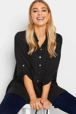 M&Co Womens M&Co Black Frill Hem Tab Sleeve Shirt
