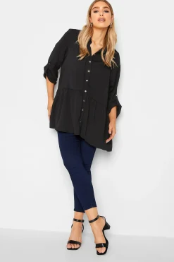 M&Co Womens M&Co Black Frill Hem Tab Sleeve Shirt