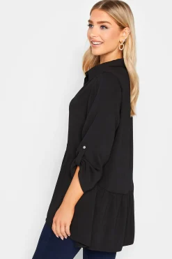 M&Co Womens M&Co Black Frill Hem Tab Sleeve Shirt