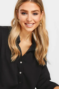 M&Co Womens M&Co Black Frill Hem Tab Sleeve Shirt