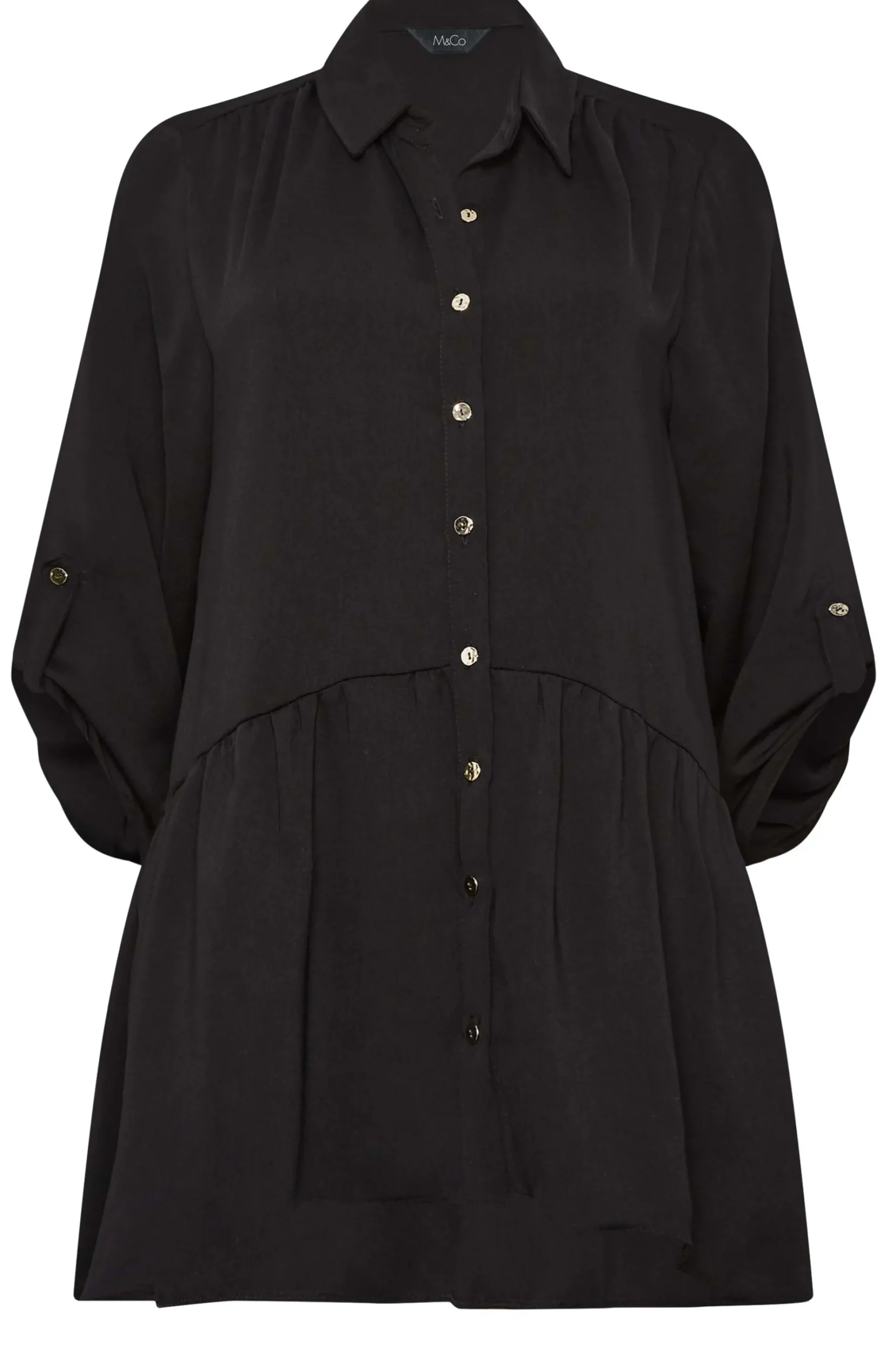 M&Co Womens M&Co Black Frill Hem Tab Sleeve Shirt