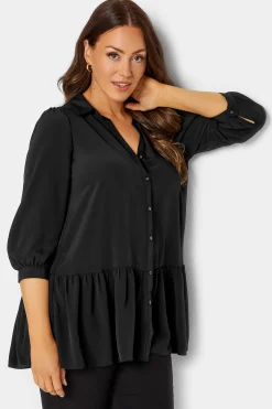 M&Co Womens M&Co Black Frill Hem Shirt