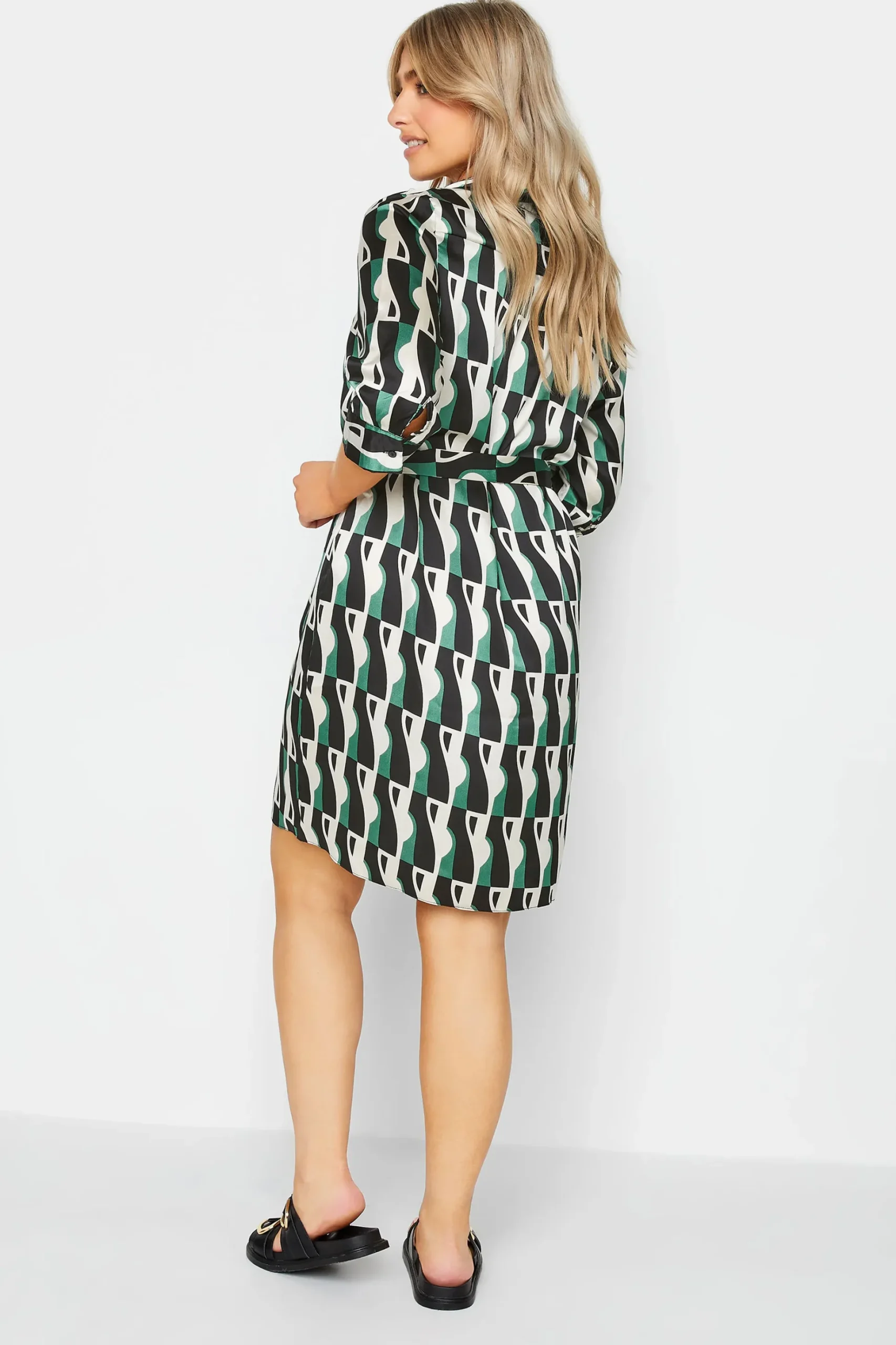 M&Co Womens M&Co Black Geometric Print Tie Tunic Shirt Dress