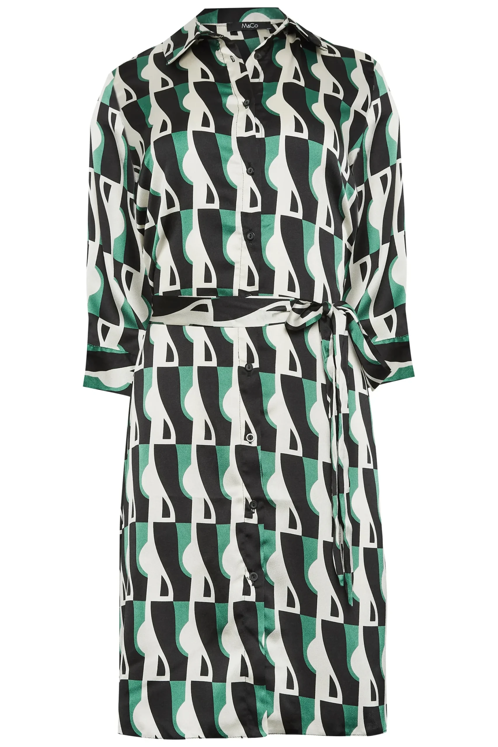 M&Co Womens M&Co Black Geometric Print Tie Tunic Shirt Dress