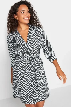 M&Co Womens M&Co Black Geometric Print Tie Waist Shirt Dress