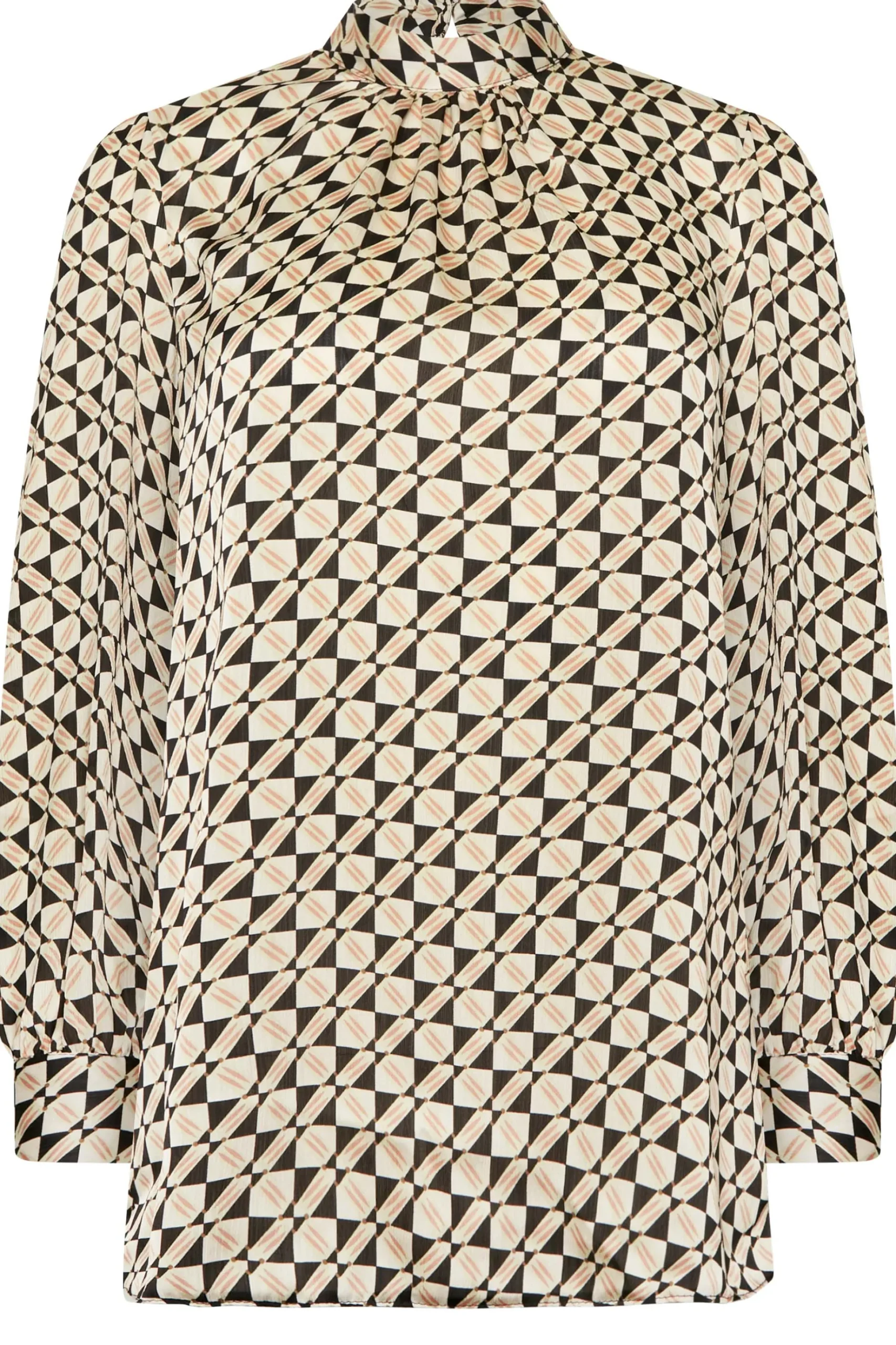 M&Co Womens M&Co Black Geometric Print High Neck Satin Blouse