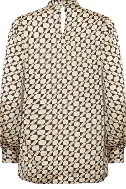 M&Co Womens M&Co Black Geometric Print High Neck Satin Blouse