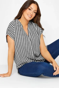 M&Co Womens M&Co Black Gingham Grown On Sleeve Top