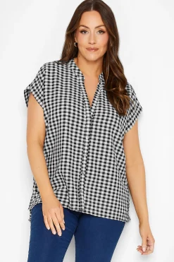 M&Co Womens M&Co Black Gingham Grown On Sleeve Top