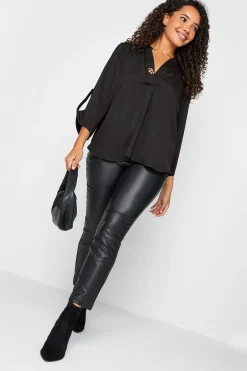 M&Co Womens M&Co Black Gold Statement Button Tab Sleeve Shirt