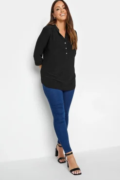 M&Co Womens M&Co Black Half Placket Jersey Shirt