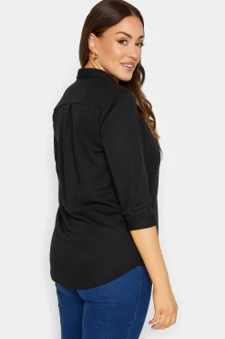 M&Co Womens M&Co Black Half Placket Jersey Open Collar Shirt