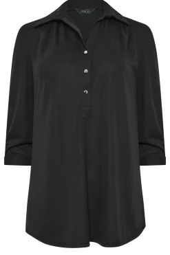 M&Co Womens M&Co Black Half Placket Jersey Open Collar Shirt