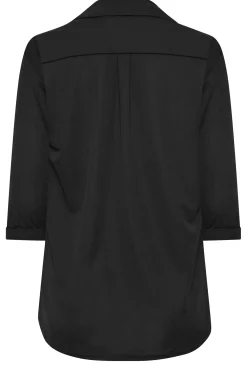 M&Co Womens M&Co Black Half Placket Jersey Open Collar Shirt