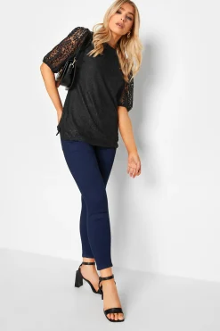M&Co Womens M&Co Black Lace Puff Sleeve Blouse
