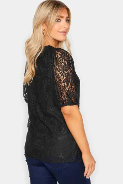 M&Co Womens M&Co Black Lace Puff Sleeve Blouse