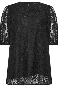 M&Co Womens M&Co Black Lace Puff Sleeve Blouse