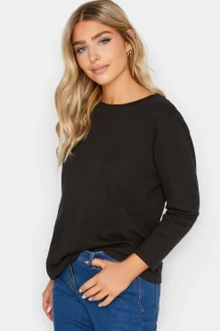 M&Co Womens M&Co Black Long Sleeve Cotton Blend Top
