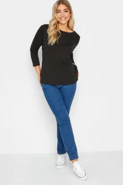 M&Co Womens M&Co Black Long Sleeve Cotton Blend Top