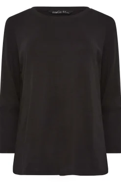 M&Co Womens M&Co Black Long Sleeve Cotton Blend Top