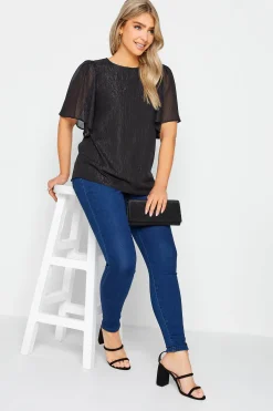 M&Co Womens M&Co Black Metallic Angel Sleeve Blouse